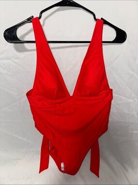 SOLID & STRIPED Red Ribbed Plunge One-Piece Swimsuit